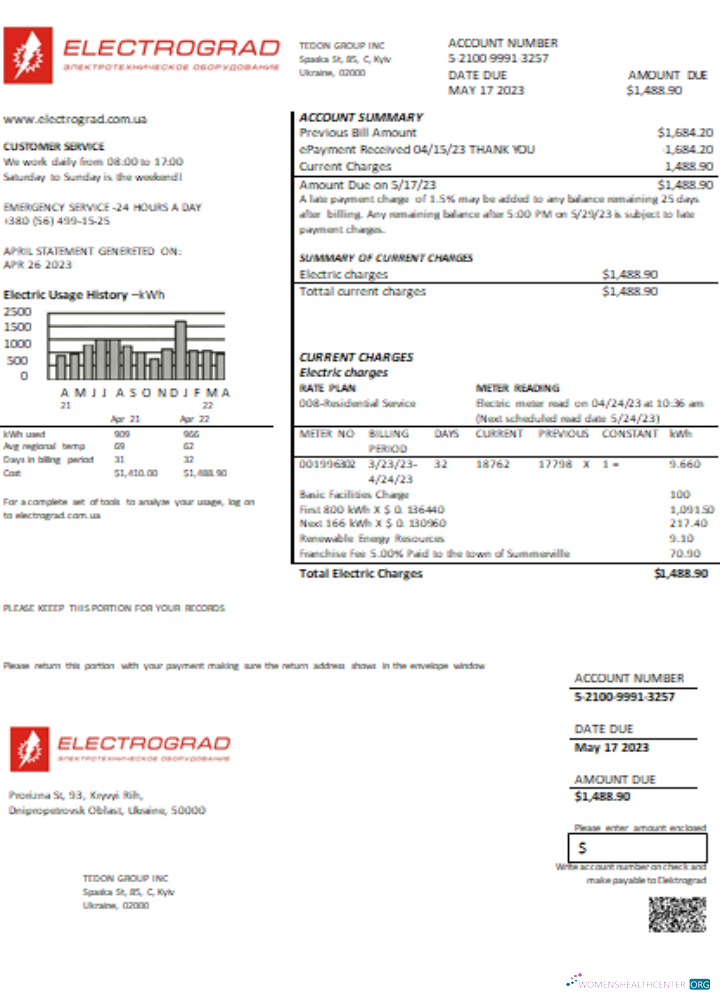 Download Elektrograd electricity utility business bill SCR Photoshop template
